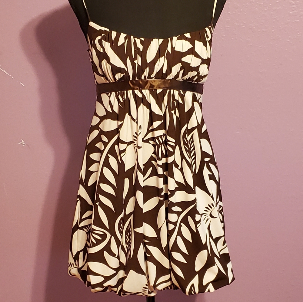 Brown and White Floral Bubble Dress - M